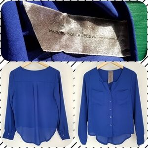 Moon Collection Blue Button Down Top with Buttons